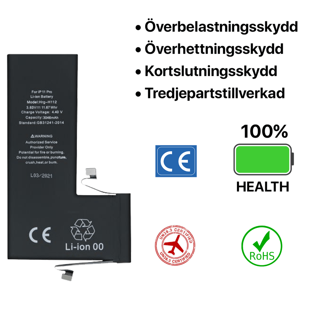 iPhone 11 Pro Batteri Hög Kvalité - PhonecareMobilreservdelar