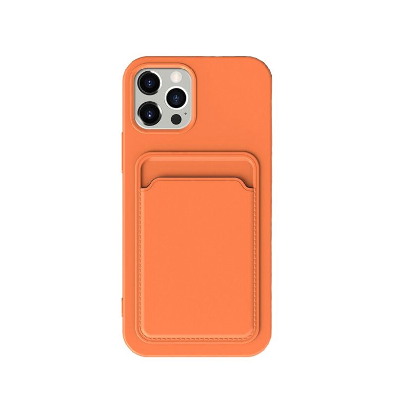 iPhone 13 Mobilskal Silikon med Korthållare - Orange - PhonecareMobilskalOrange