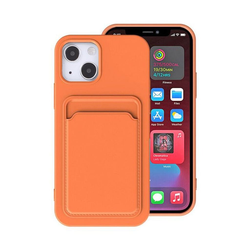 iPhone 13 Mobilskal Silikon med Korthållare - Orange - PhonecareMobilskalOrange