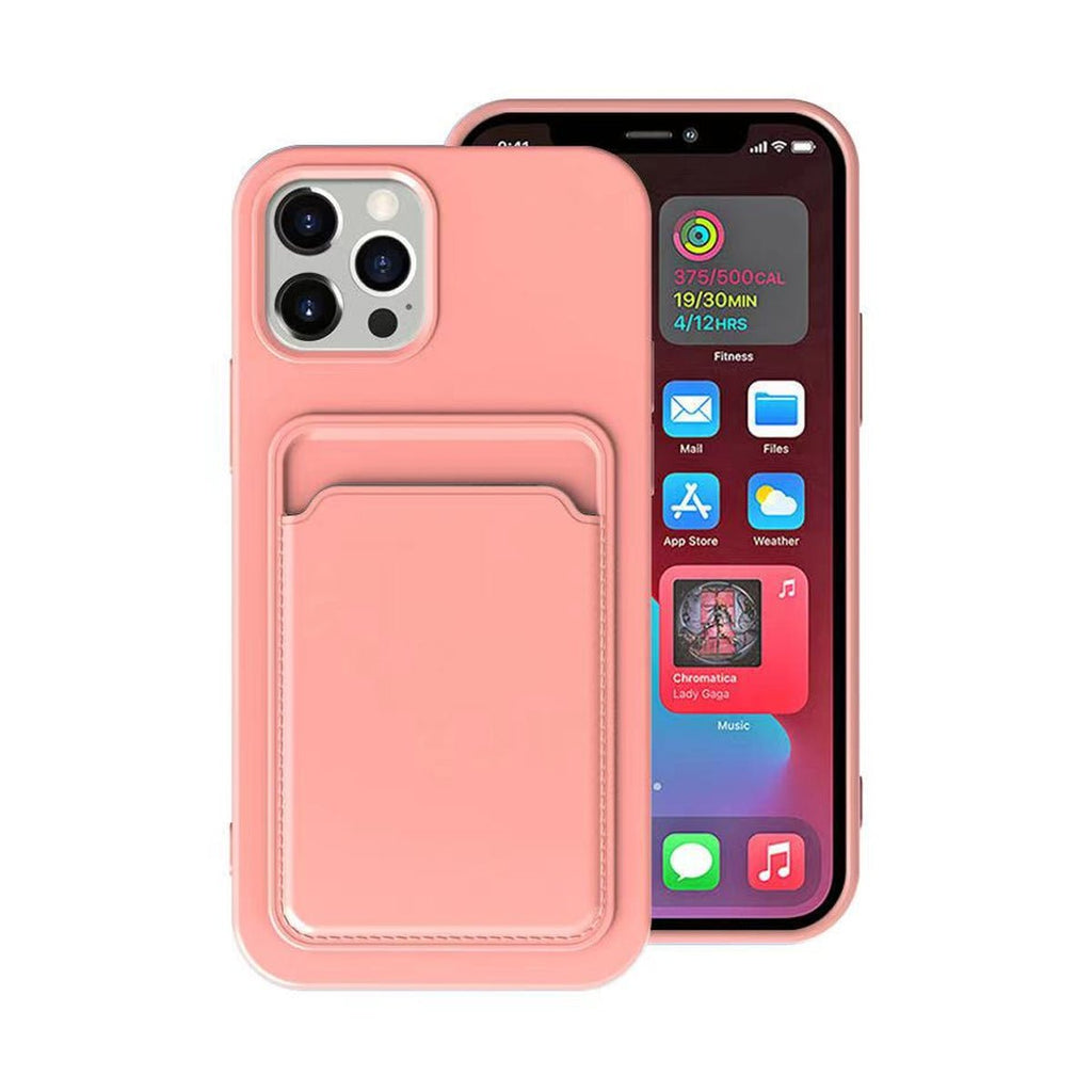 iPhone 13 Pro Max Mobilskal Silikon med Korthållare - Rosa - PhonecareMobilskalRosa