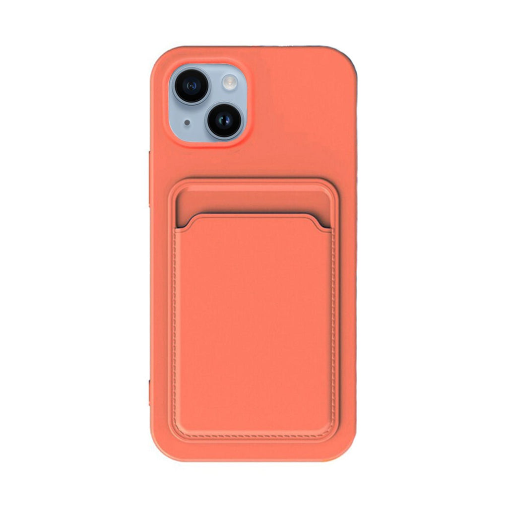 iPhone 14 Mobilskal Silikon med Korthållare - Orange - PhonecareMobilskalOrange