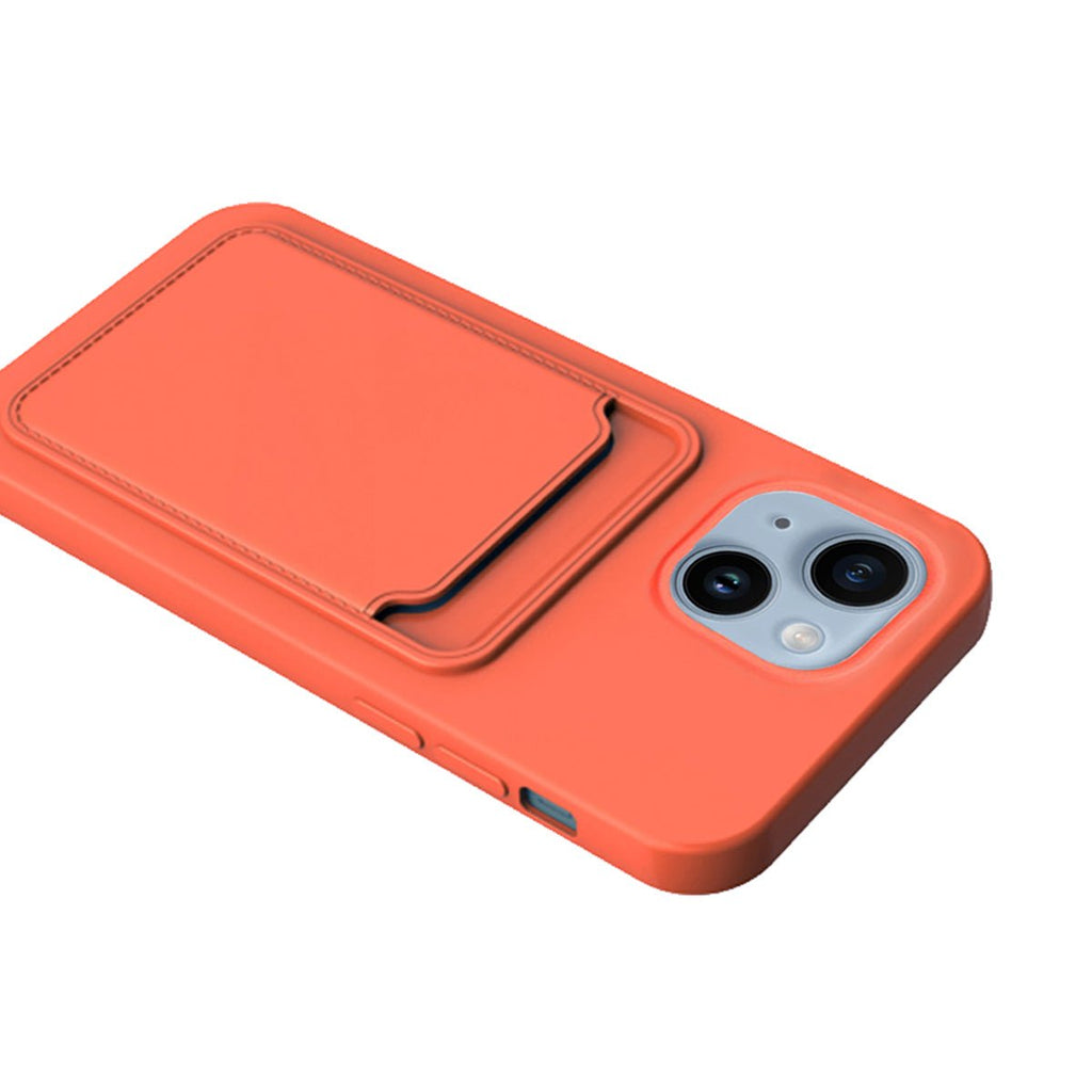 iPhone 14 Plus Mobilskal Silikon med Korthållare - Orange - PhonecareMobilskalOrange