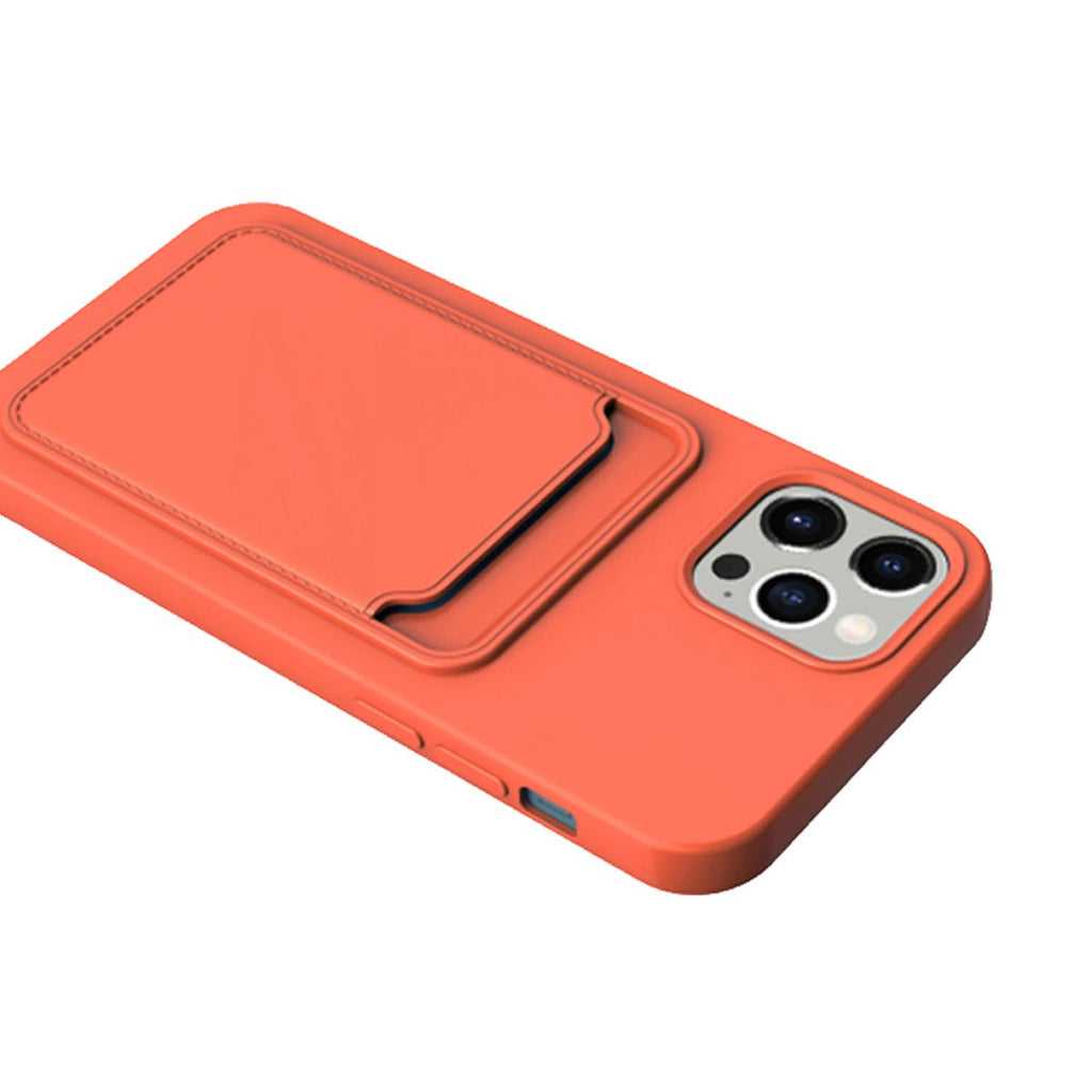 iPhone 14 Pro Max Mobilskal Silikon med Korthållare - Orange - PhonecareMobilskalOrange