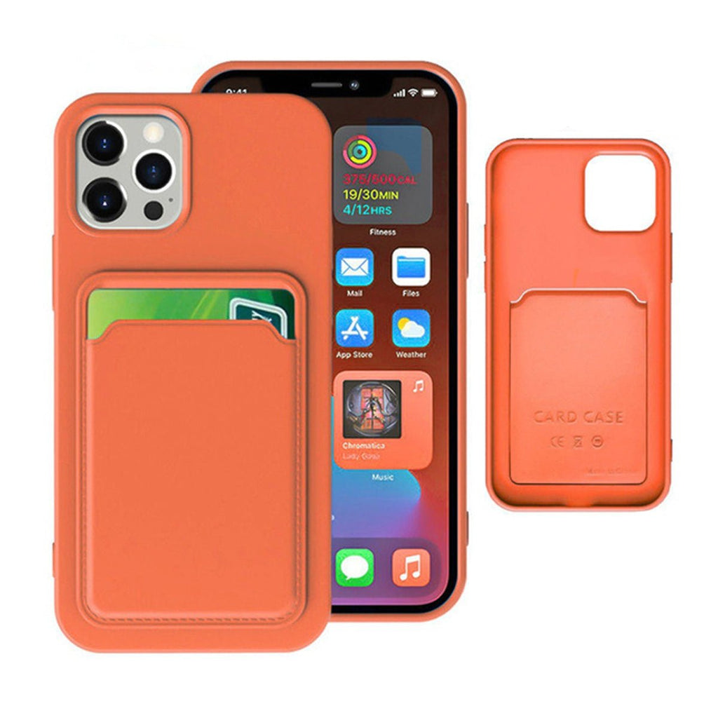 iPhone 14 Pro Max Mobilskal Silikon med Korthållare - Orange - PhonecareMobilskalOrange