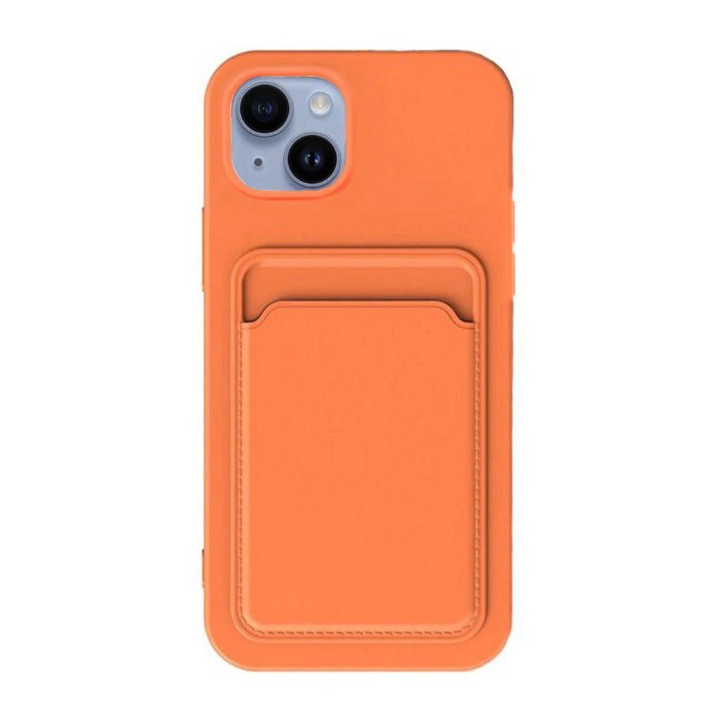 iPhone 15 Mobilskal Silikon med Korthållare - Orange