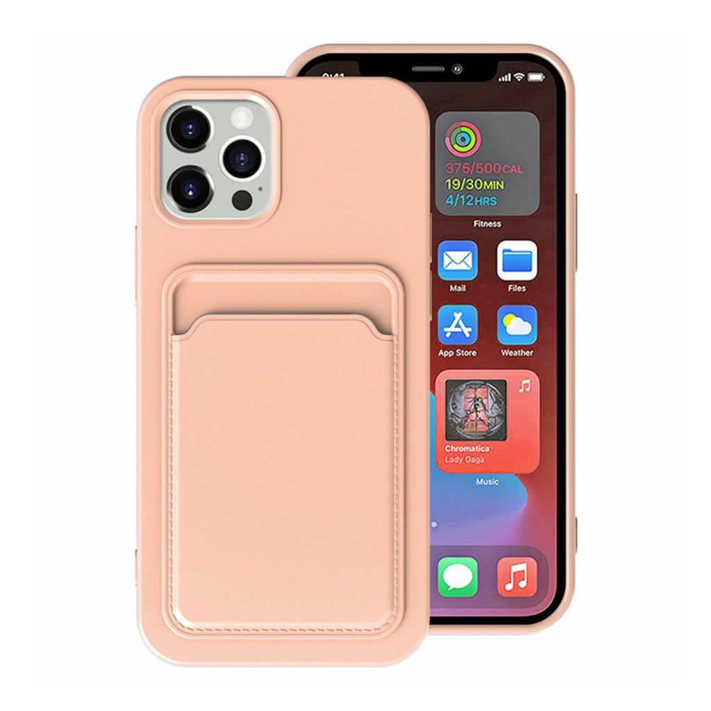 iPhone 15 Pro Mobilskal Silikon med Korthållare - Rosa - PhonecareMobilskalRosa