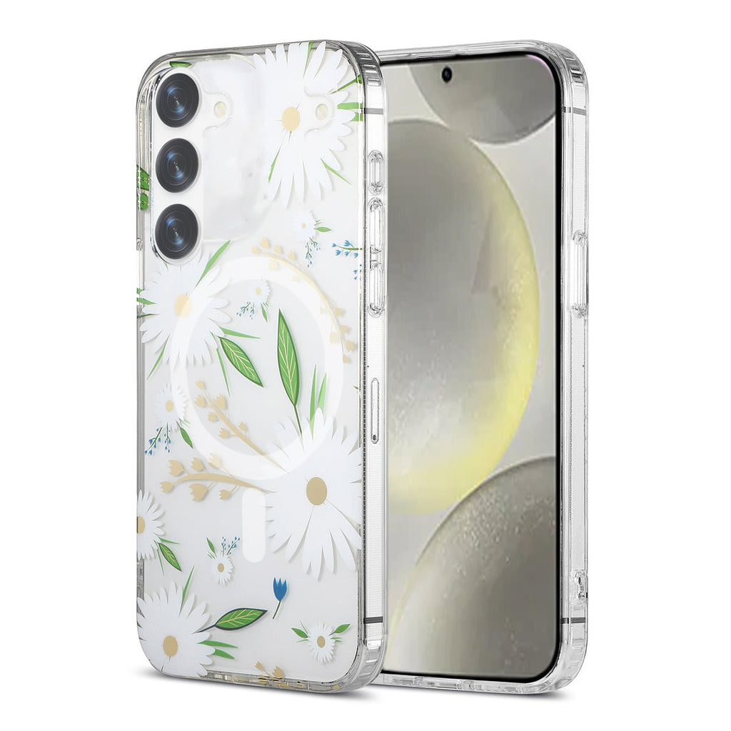 Samsung Galaxy S23 Mobilskal Magnet - Blommor Vit